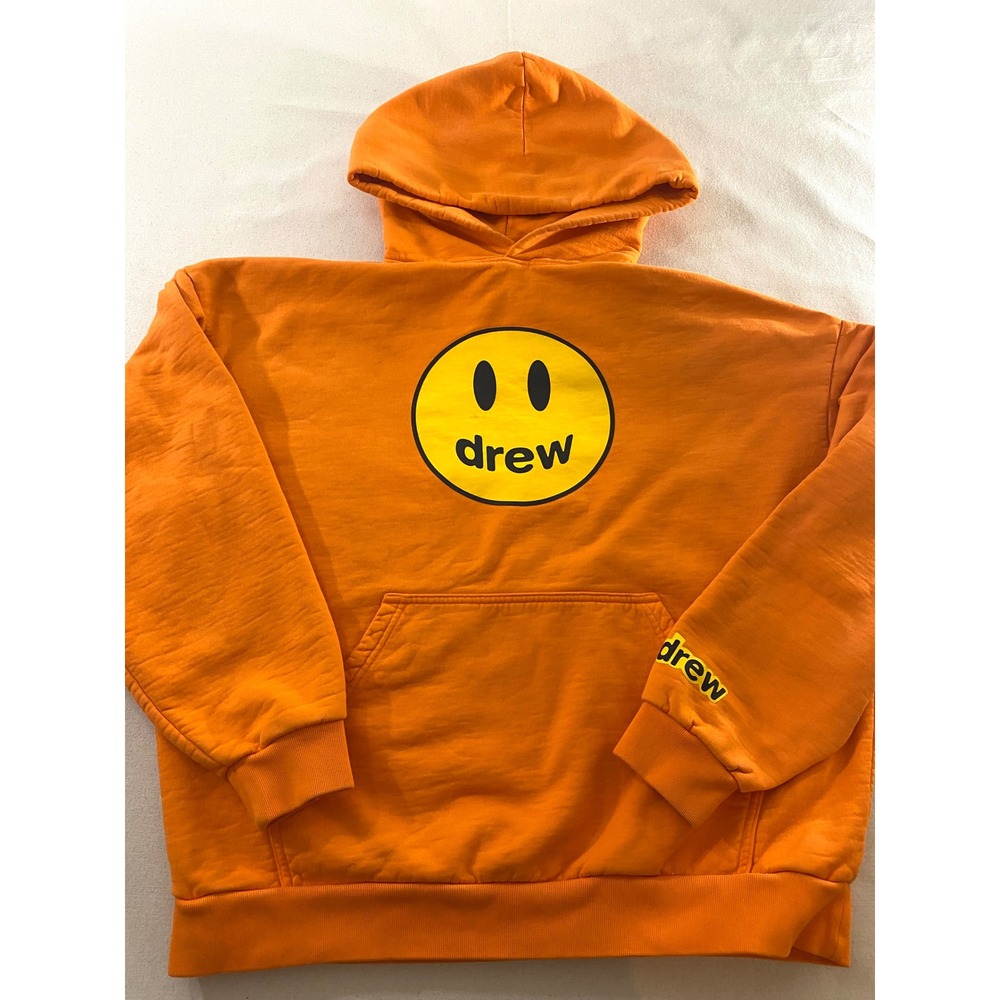 Drew House Mascot Hoodie Orange Yellow Smiley Face Logo Pullover Small Mens